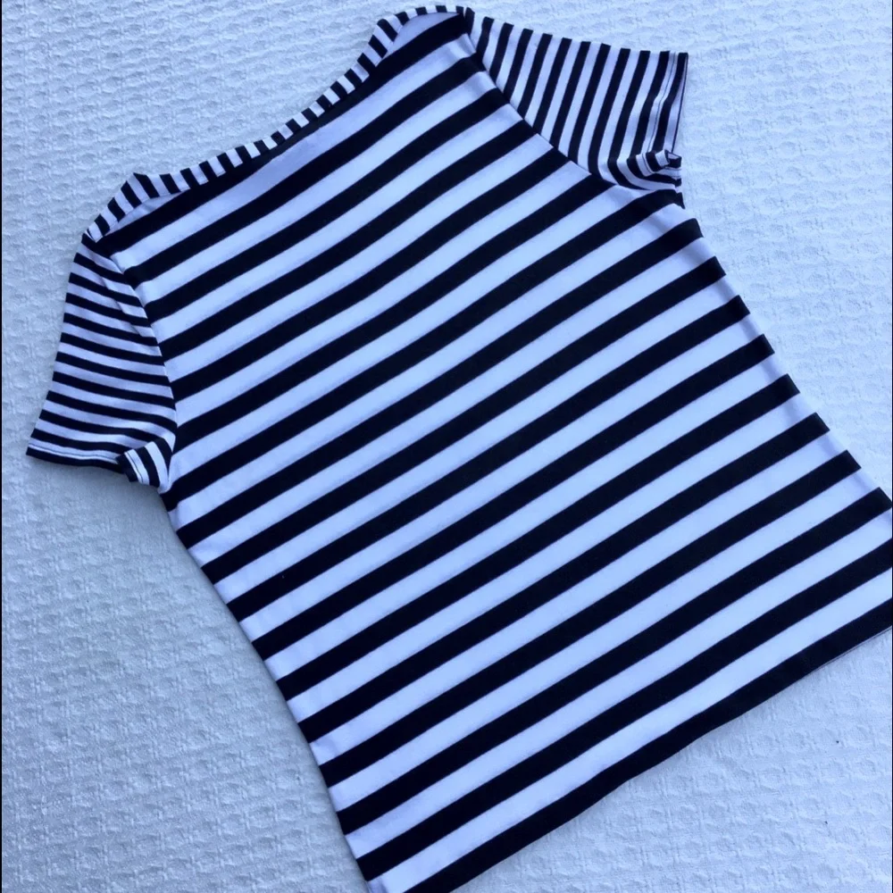 CHAPS NAVY and WHITE STRIPED BOATNECK TEE SHIRT
